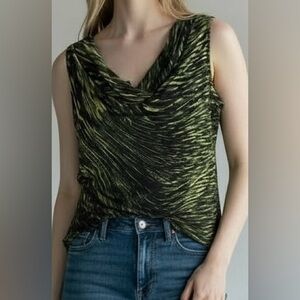 Tahari  Green and Black Animal Print Sleeveless Blouse - Size 1X